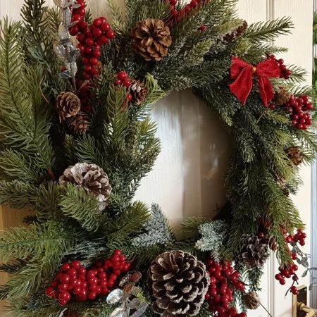 Red Berries and Acorns Faux Fir Large Winter Wreath