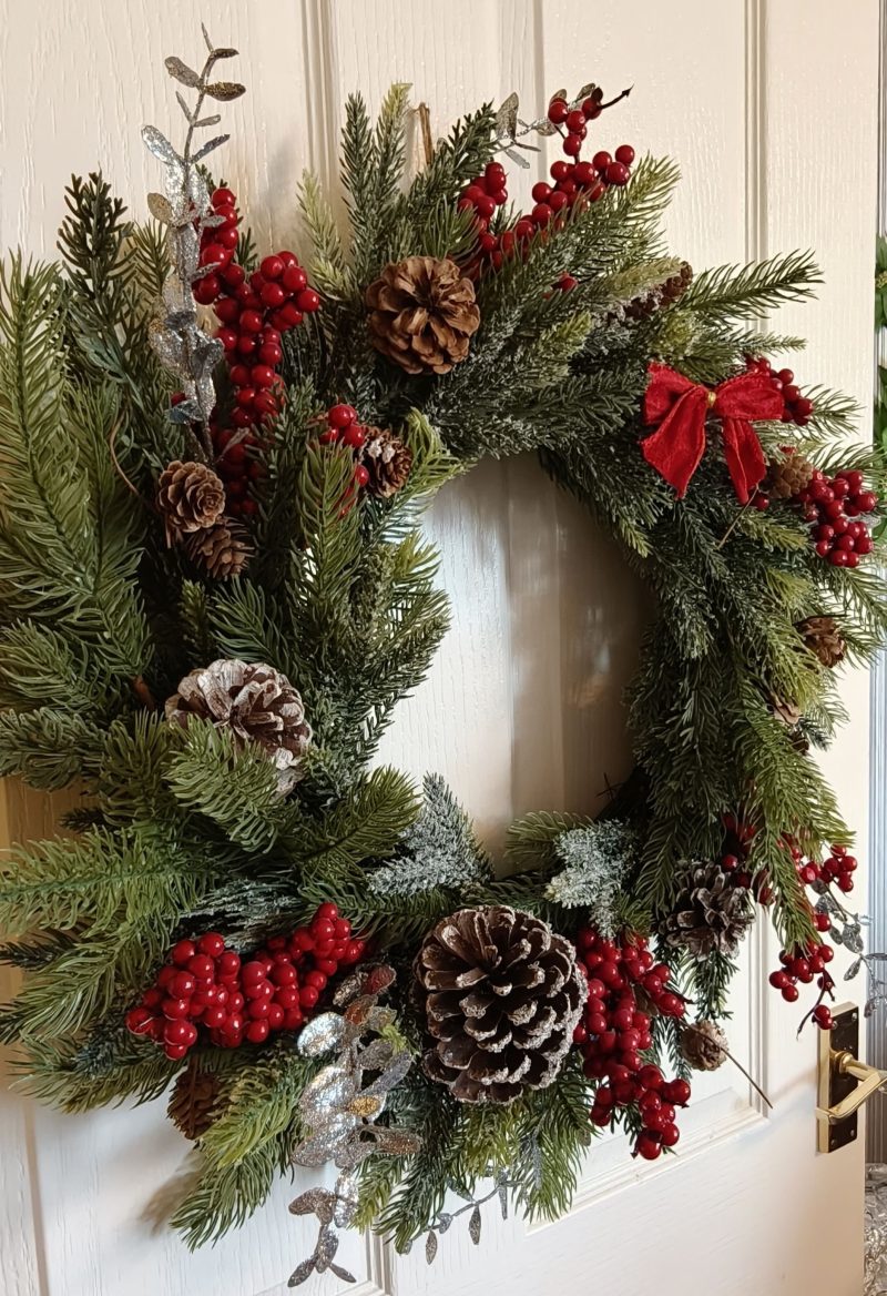 Red Berries and Acorns Faux Fir Large Winter Wreath