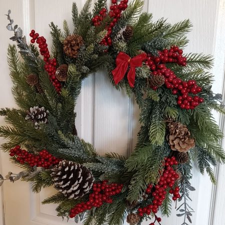 Red Berries and Acorns Faux Fir Large Winter Wreath