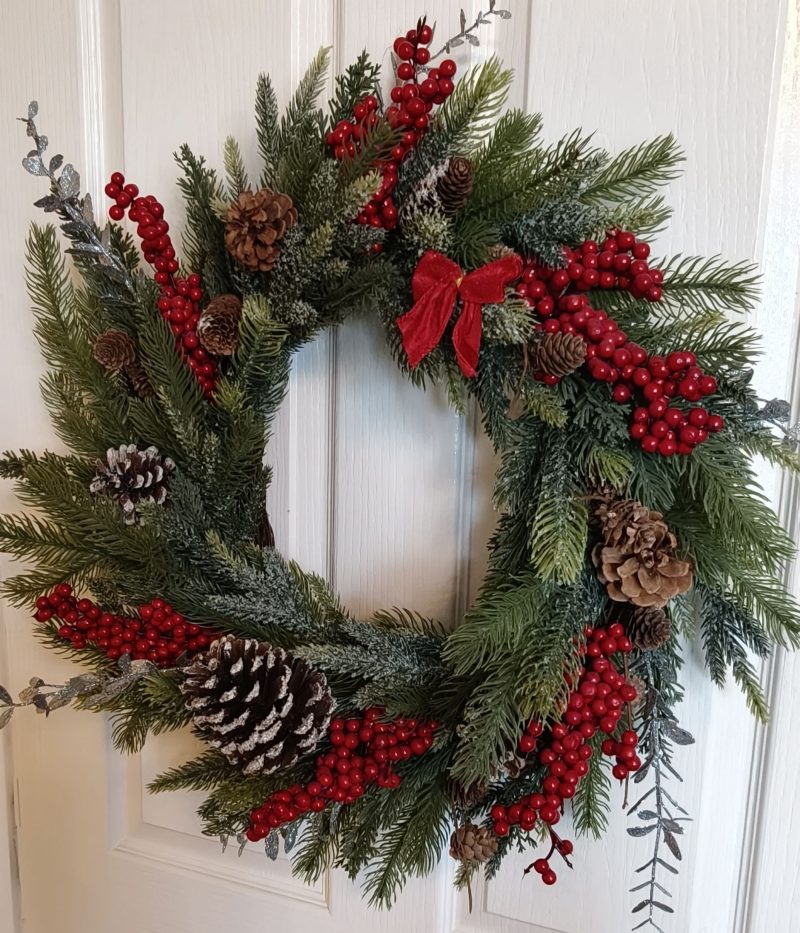 Red Berries and Acorns Faux Fir Large Winter Wreath