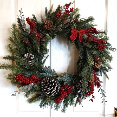 Red Berries and Acorns Faux Fir Large Winter Wreath