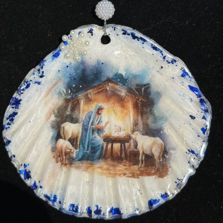 Shell Christmas ornament, decoupage and resin