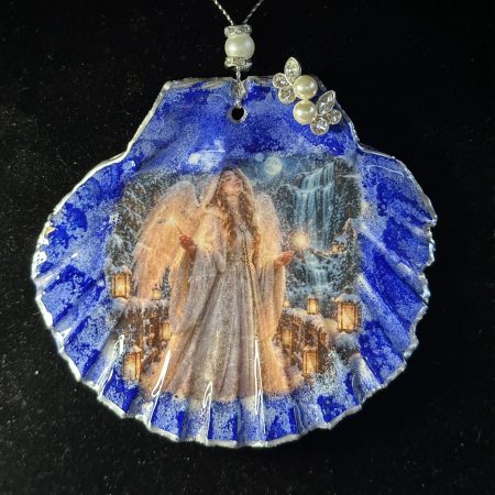 Shell Christmas ornament with decoupage and resin