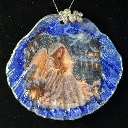 Shell Christmas ornament with decoupage and resin