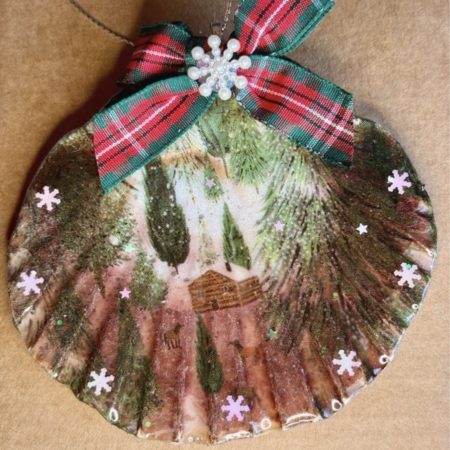 Christmas ornament shell with decoupage and resin