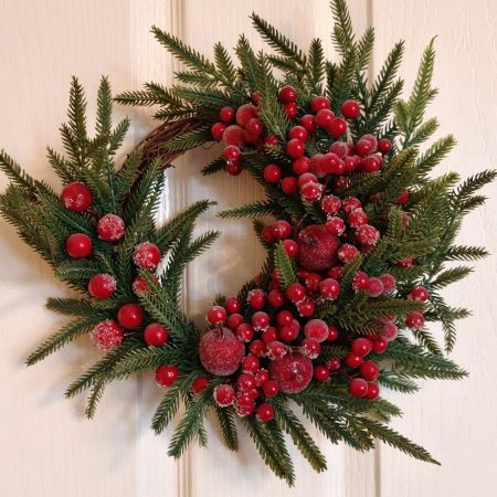 Sparkly Apples and Red Berries Small Winter Wreath