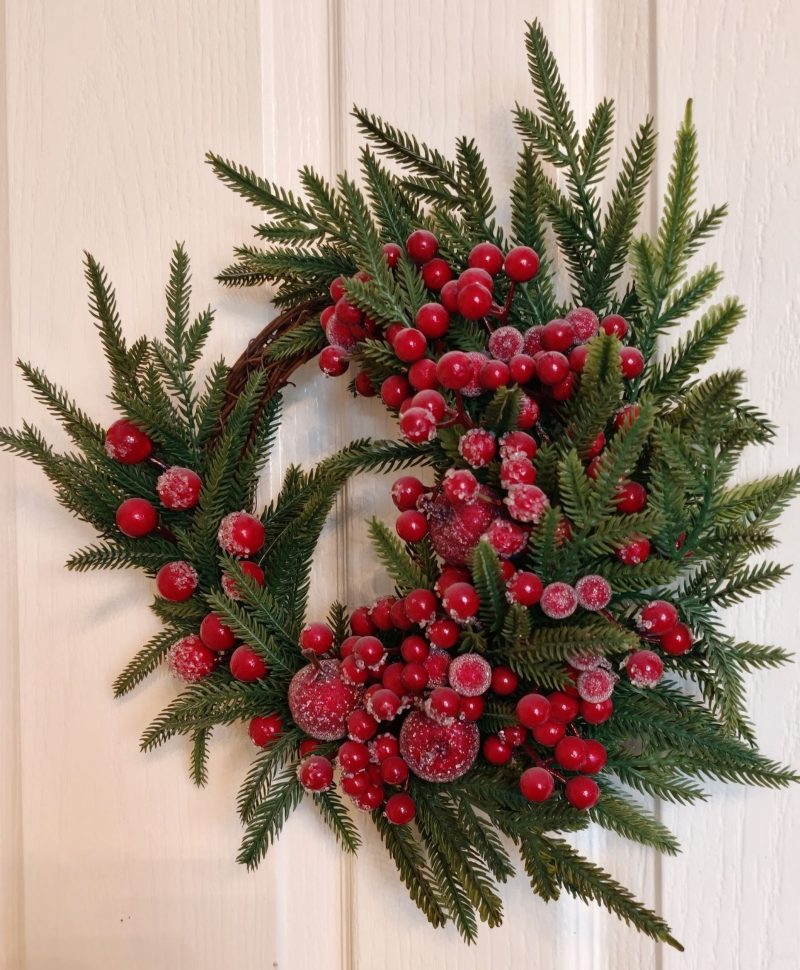 Sparkly Apples and Red Berries Small Winter Wreath