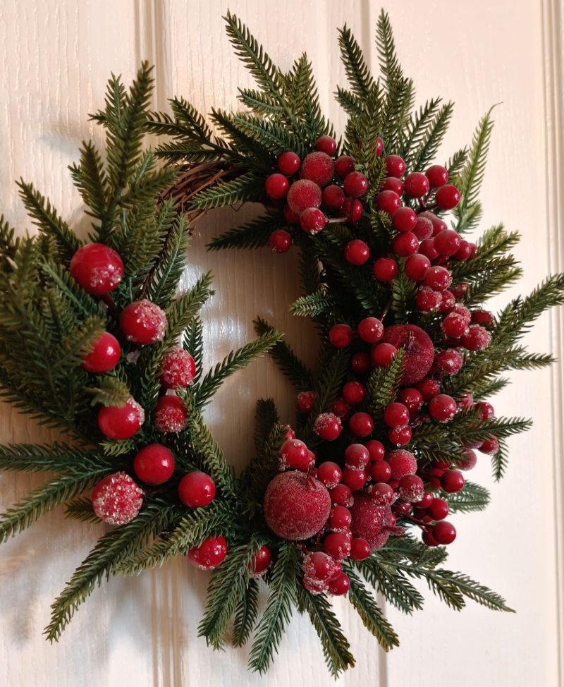 Sparkly Apples and Red Berries Small Winter Wreath