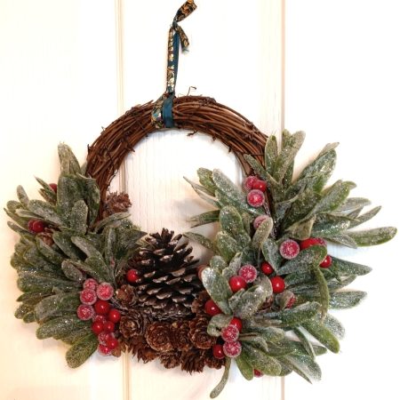 Red Berries and Acorns In Green Foliage Small Winter Wreath