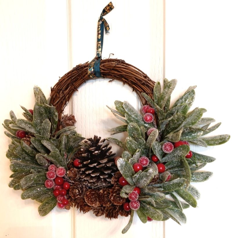 Red Berries and Acorns In Green Foliage Small Winter Wreath