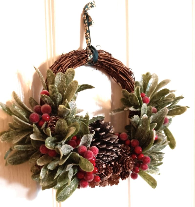 Red Berries and Acorns In Green Foliage Small Winter Wreath