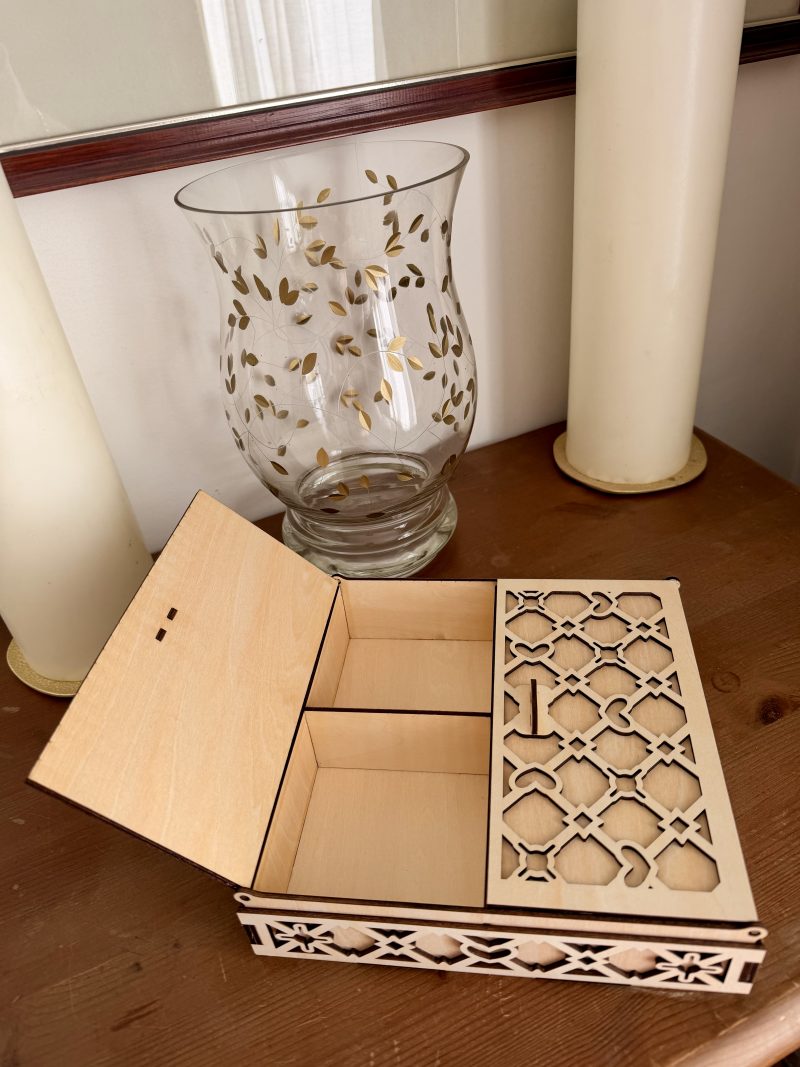 Wooden Jewellery Box with Double Opening Lattice Lids
