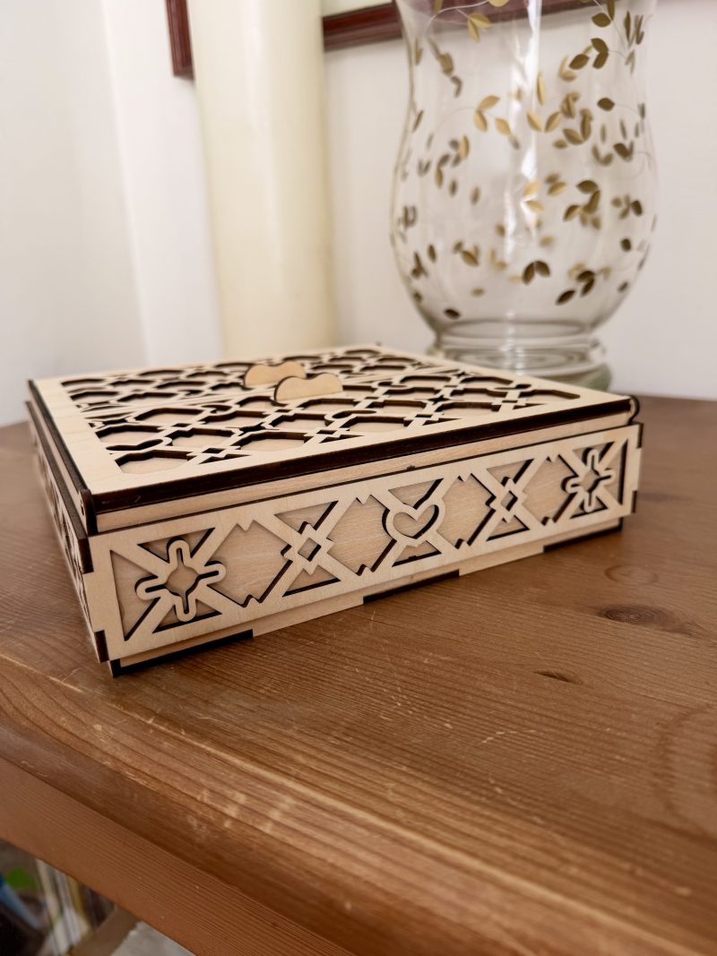 Wooden Jewellery Box with Double Opening Lattice Lids