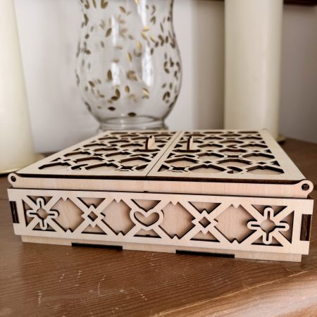 Wooden Jewellery Box with Double Opening Lattice Lids