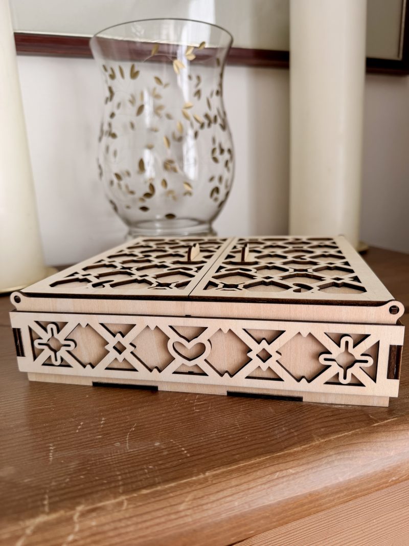 Wooden Jewellery Box with Double Opening Lattice Lids