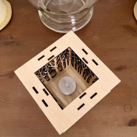 Woodland Deer Wooden Lantern – Layered LED Tealight Holder