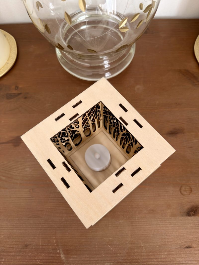 Woodland Deer Wooden Lantern – Layered LED Tealight Holder