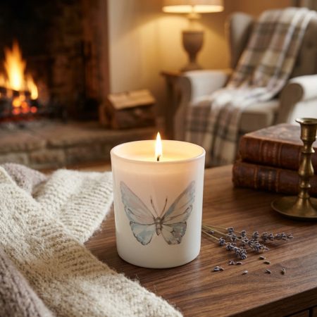 White Ceramic Jar with Cute Butterfly on the Front