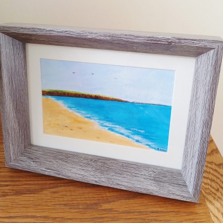 Filey Brigg original acrylic painting in Grey Frame, 8x6"