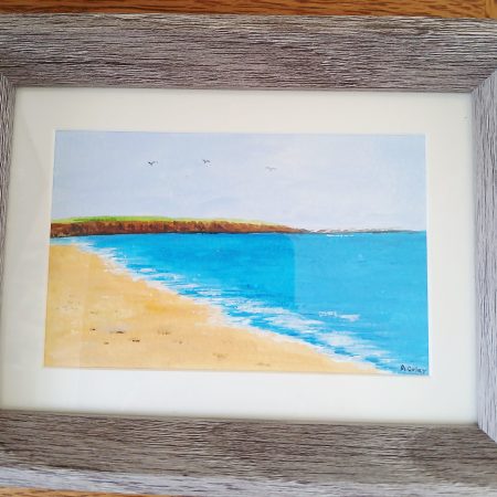 Filey Brigg original acrylic painting in Grey Frame, 8x6"