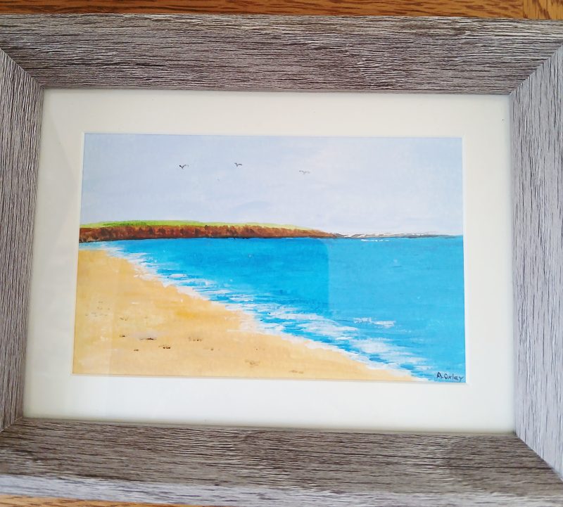 Filey Brigg original acrylic painting in Grey Frame, 8x6"