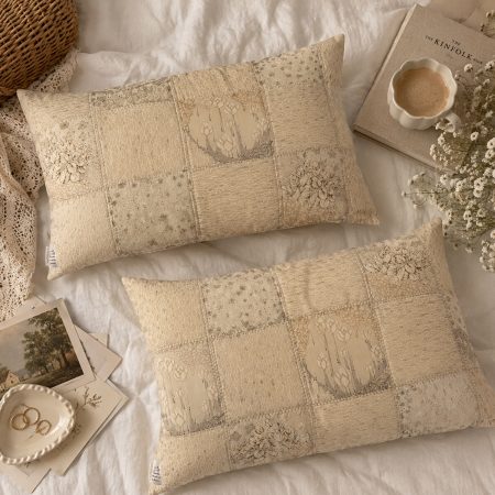 Set of Handmade Quilted Patchwork Cushion Covers –Boho/ Vintage Beige