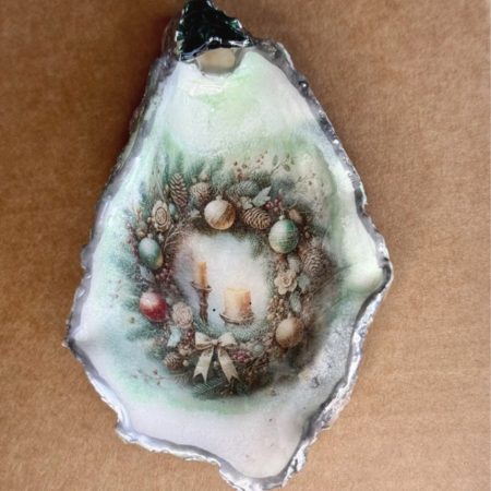 Christmas ornament oyster shell decoupage resin