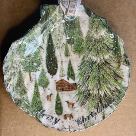 Christmas ornament shell with decoupage and resin