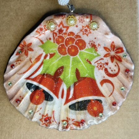 Shell Christmas ornament, multicoloured resin decoupage