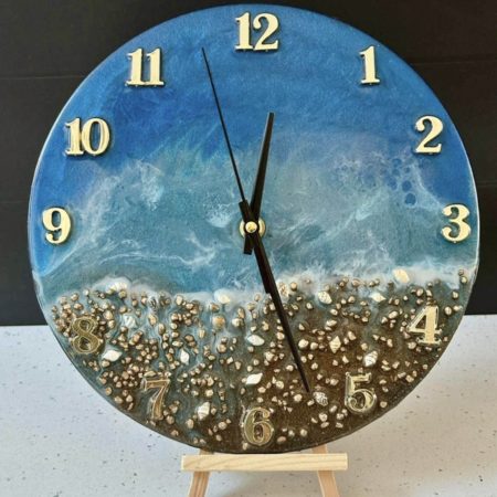 25cm epoxy resin wall clock, ocean and beach design