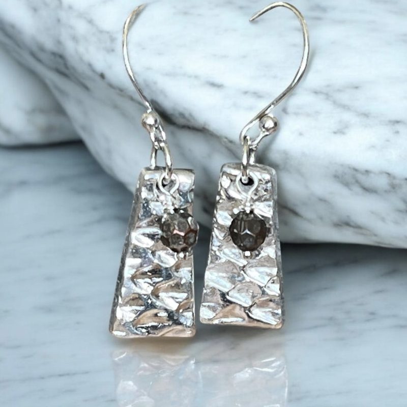 Silver dangle earrings with pyrite gemstone
