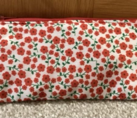 Brand New Small Lined Zipped White With Small Red Poppies, Fabric Make Up Bag/Brushes Pouch/Jewellery Purse
