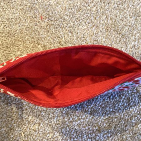 Brand New Small Lined Zipped White With Small Red Poppies, Fabric Make Up Bag/Brushes Pouch/Jewellery Purse