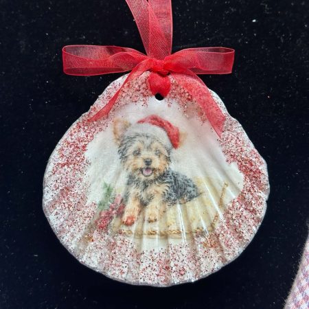 Christmas ornament shell with resin and decoupage