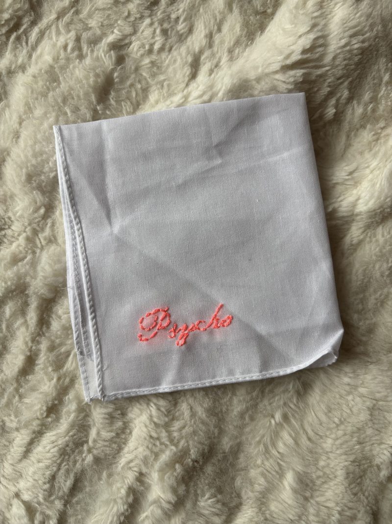 White cotton hand sewn psycho handkerchief