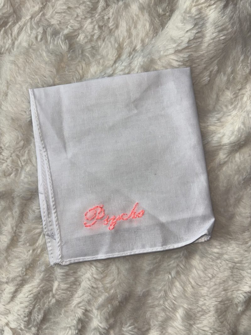 White cotton hand sewn psycho handkerchief