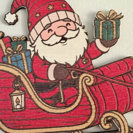Full Colour Wooden Santa Sleigh Door Corner Decoration