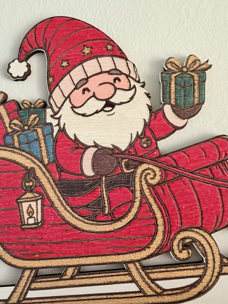 Full Colour Wooden Santa Sleigh Door Corner Decoration