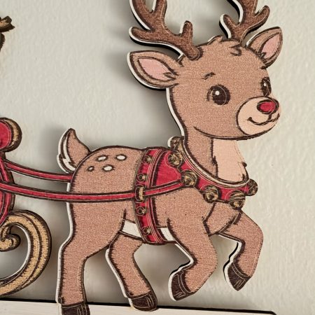 Full Colour Wooden Santa Sleigh Door Corner Decoration