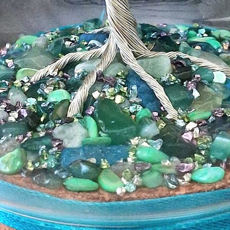 Handmade Silver Wire Tree Sculpture in Glass Dome, Enchanted Nature Art (Green Gemstone Base)