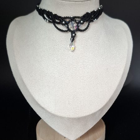 Black Macrame Choker Necklace with Crystals