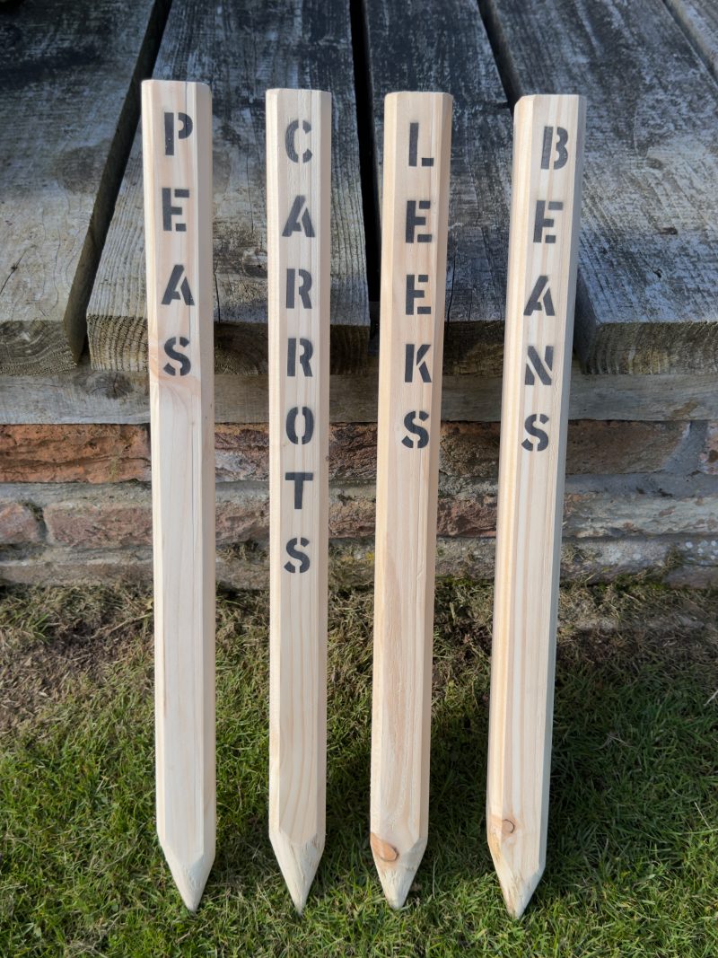Garden stakes for vegetable beds, pack of 4, personalised