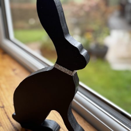 Wooden Hare Sculpture, 30cm, Diamante Collar
