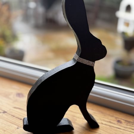 Wooden Hare Sculpture, 30cm, Diamante Collar