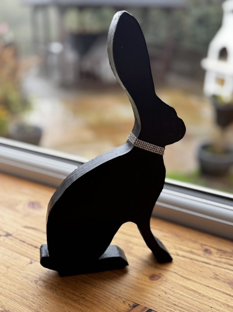 Wooden Hare Sculpture, 30cm, Diamante Collar