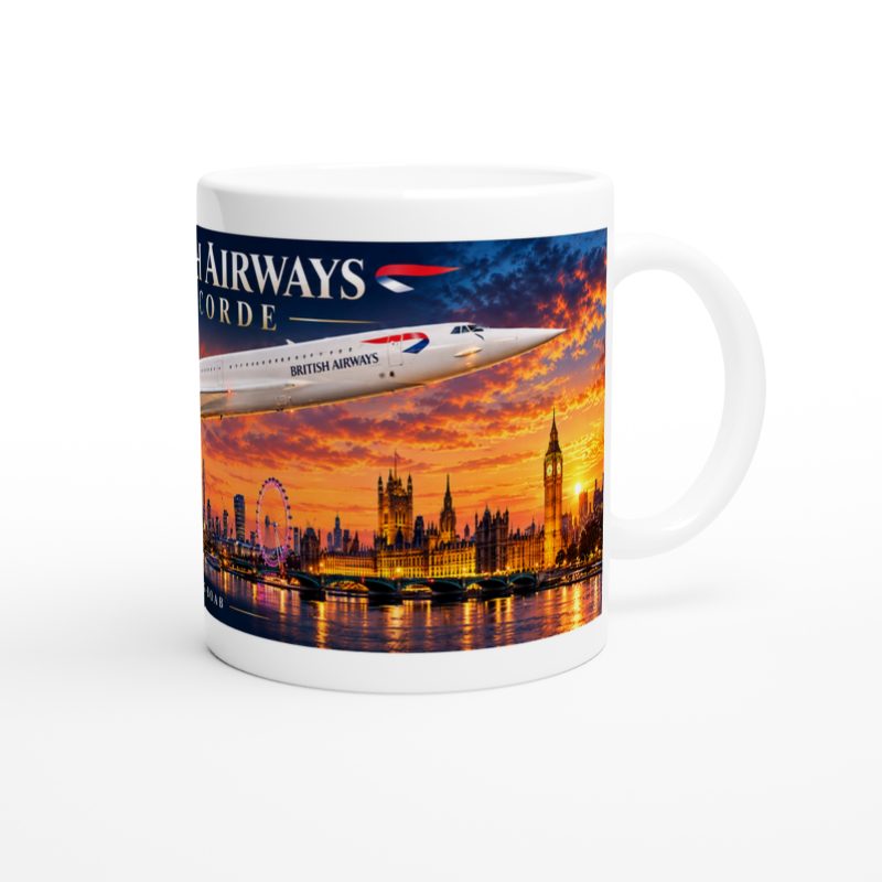 Concorde Mug White Ceramic 11oz London Skyline Aviation Gift