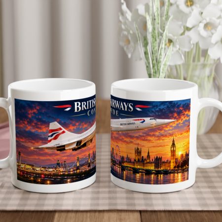 Concorde Mug White Ceramic 11oz London Skyline Aviation Gift