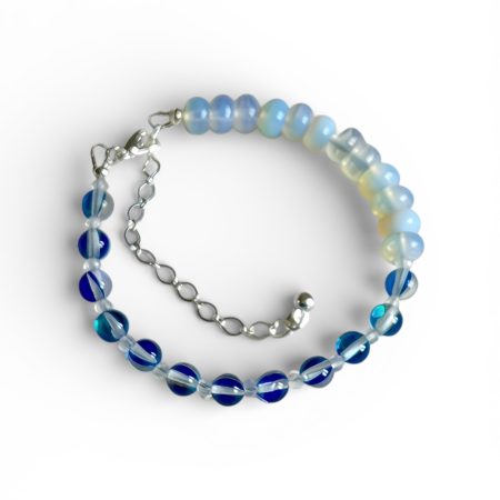 Blue glass quartz and opalite bead bracelet