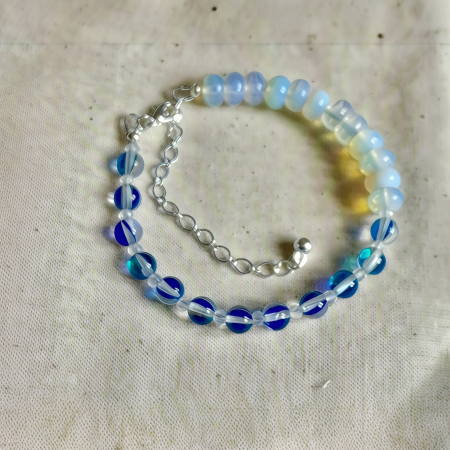 Blue glass quartz and opalite bead bracelet