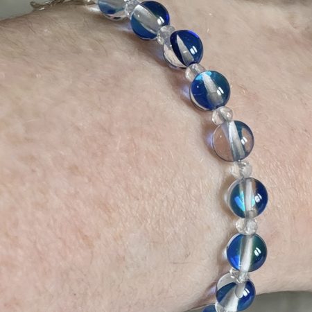 Blue glass quartz and opalite bead bracelet